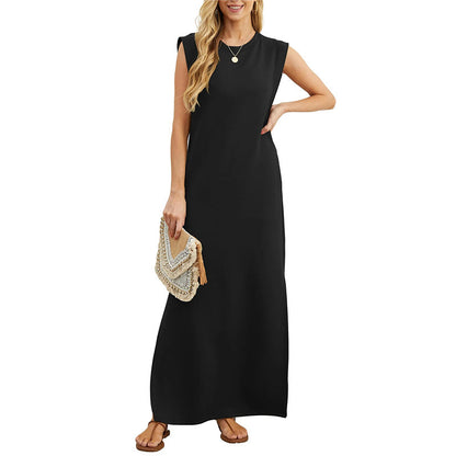 Vestido informal de mujer sin arrugas con dobladillo dividido