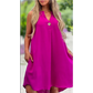 Vestido monocolor sin mangas con escote en V y adorno de botones