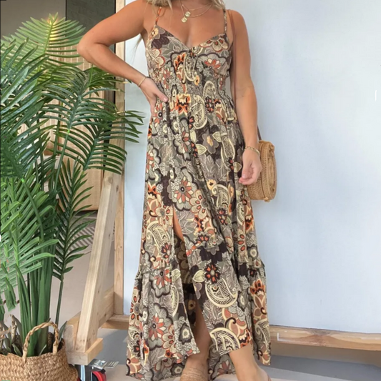 💕Oferta por tiempo limitado 49% de descuento💕Vestido largo sexy con estampado floral y tirantes finos para mujer