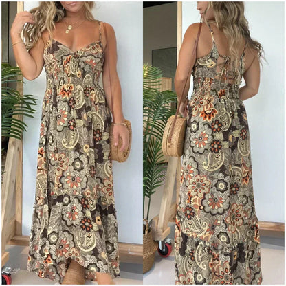 💕Oferta por tiempo limitado 49% de descuento💕Vestido largo sexy con estampado floral y tirantes finos para mujer
