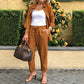Conjunto de mujer de camisa y pantalón de manga larga de algodón y lino