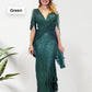 Vestido de noche con escote en V y dobladillo plisado y lentejuelas