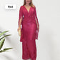 Vestido de noche con escote en V y dobladillo plisado y lentejuelas
