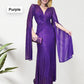 Vestido de noche con escote en V y dobladillo plisado y lentejuelas