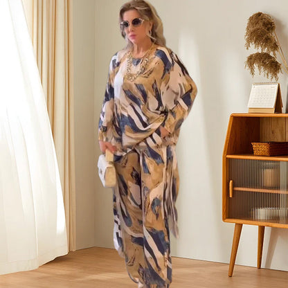 🦋CALOR 50% DE DESCUENTO💖Printed Long Back-Hem Top Loose Pants 2 Piece Set.