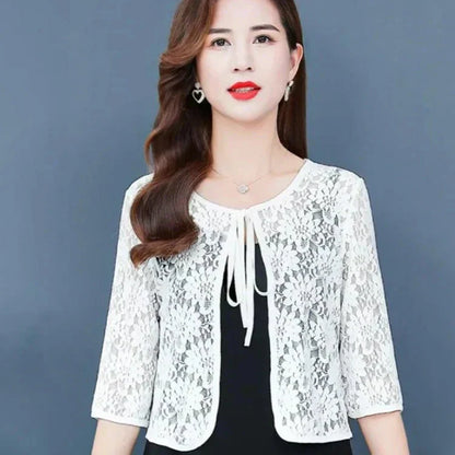 Skeletón Cardigan con Encaje - Cintas Elegantes