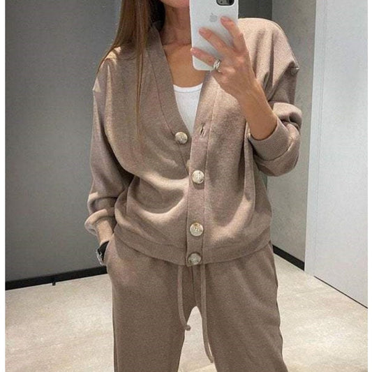 🔥Envío gratis🔥 Conjunto de dos piezas de chaqueta y pantalón abotonados de punto para mujer