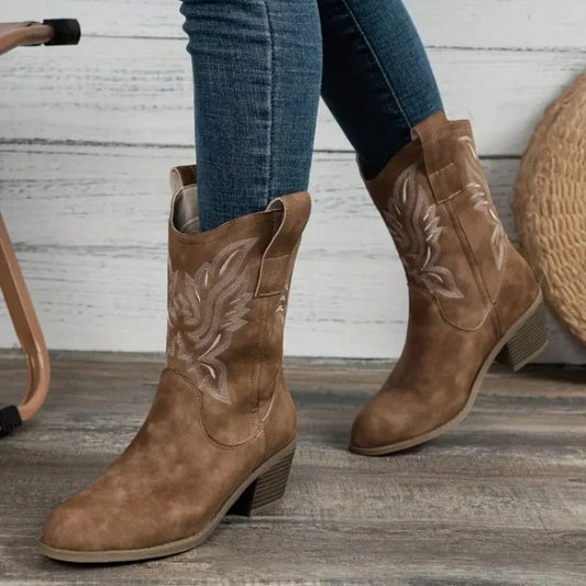 Botas vintage de soporte cómodas para mujer con tacón grueso