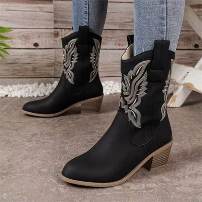 Botas vintage de soporte cómodas para mujer con tacón grueso