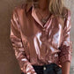 Camisa de botón metálica brillante de cuero para mujer