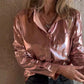 Camisa de botón metálica brillante de cuero para mujer