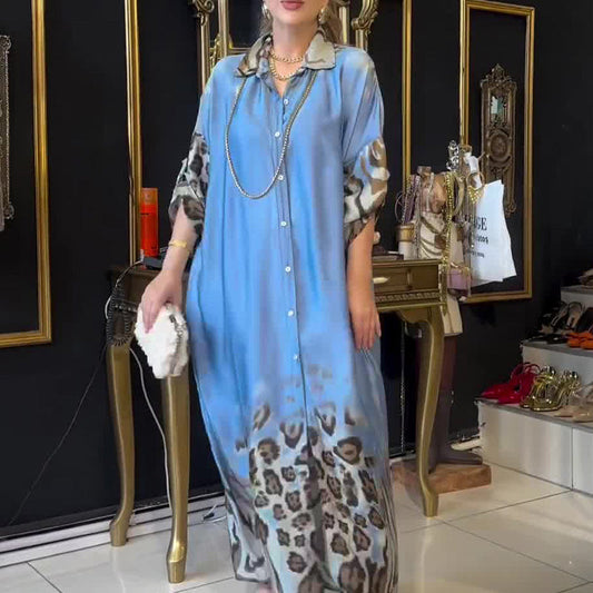 🥰Promoción de temporada precio super bajo 🥰Vestido de manga larga con solapa estampada para mujer.
