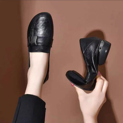 Zapatos de tacón grueso con punta redonda para mujer