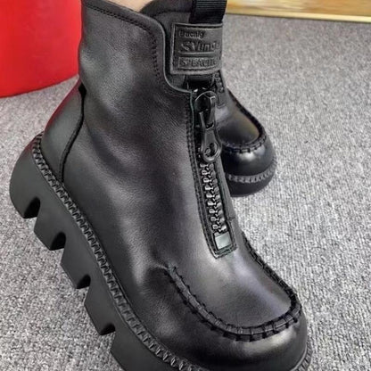 Botas Cortas Cálidas de Cuero PU Retro para Mujer