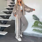 Compre 2 envío gratis💕Chaqueta de rayas con cremallera y pantalón informal de mujer, 2 piezas