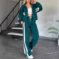 Compre 2 envío gratis💕Chaqueta de rayas con cremallera y pantalón informal de mujer, 2 piezas