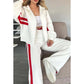 Compre 2 envío gratis💕Chaqueta de rayas con cremallera y pantalón informal de mujer, 2 piezas