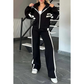 Compre 2 envío gratis💕Chaqueta de rayas con cremallera y pantalón informal de mujer, 2 piezas