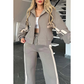 Compre 2 envío gratis💕Chaqueta de rayas con cremallera y pantalón informal de mujer, 2 piezas