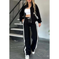 Compre 2 envío gratis💕Chaqueta de rayas con cremallera y pantalón informal de mujer, 2 piezas