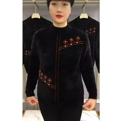 Jersey de punto estampado de cuello alto para mujer
