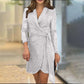 [Mejor regalo para ella] Vestido sexy de cintura con color sólido y lentejuelas y a la moda para mujer