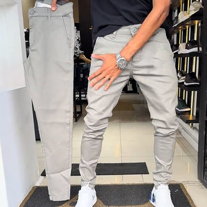 Pantalones casuales de color sólido de corte ajustado para hombre