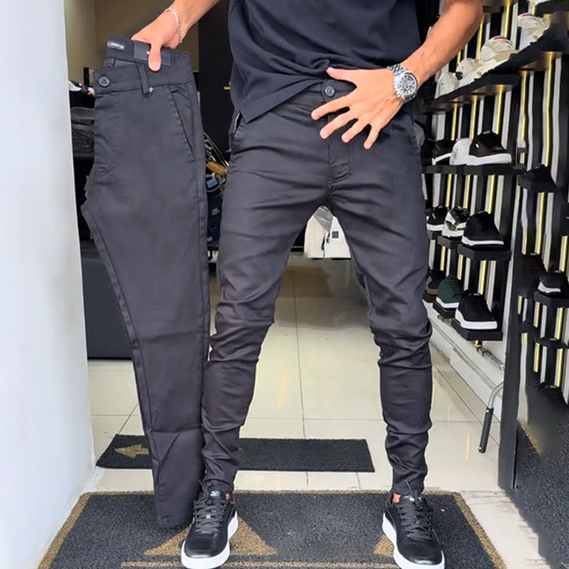 Pantalones casuales de color sólido de corte ajustado para hombre