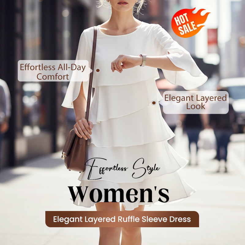 🎁2026 Novedad 50 % DE DESCUENTO💥Elegante vestido laminado con mangas con volantes para mujer