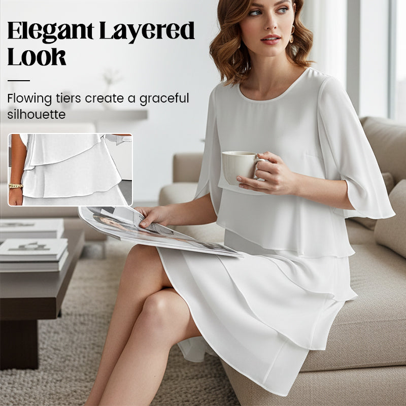 🎁2026 Novedad 50 % DE DESCUENTO💥Elegante vestido laminado con mangas con volantes para mujer