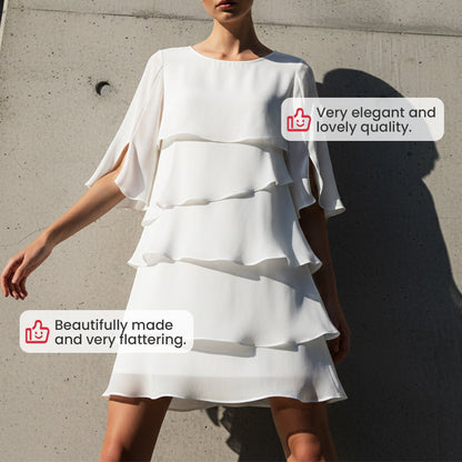 🎁2026 Novedad 50 % DE DESCUENTO💥Elegante vestido laminado con mangas con volantes para mujer