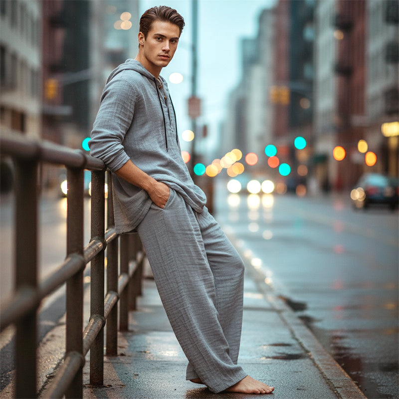 Conjunto de 2 piezas de top y pantalón casual holgado con capucha para hombre