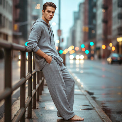 Conjunto de 2 piezas de top y pantalón casual holgado con capucha para hombre