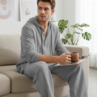 Conjunto de 2 piezas de top y pantalón casual holgado con capucha para hombre