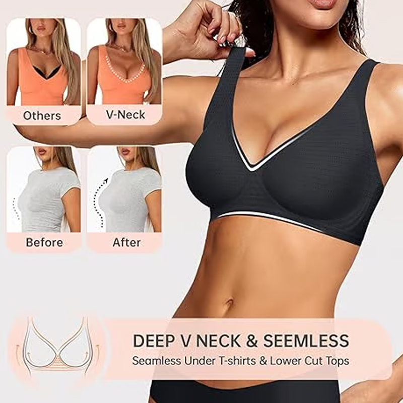 🔥Por tiempo limitado 50% de descuento🔥  Brasier Sin Aros Push-up con Escote Profundo en V y Diseño Invisible