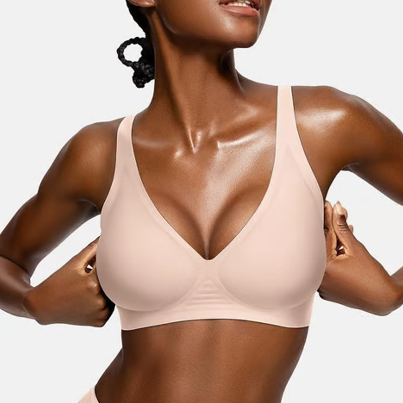 🔥Por tiempo limitado 50% de descuento🔥  Brasier Sin Aros Push-up con Escote Profundo en V y Diseño Invisible