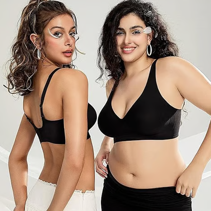 🔥Por tiempo limitado 50% de descuento🔥  Brasier Sin Aros Push-up con Escote Profundo en V y Diseño Invisible