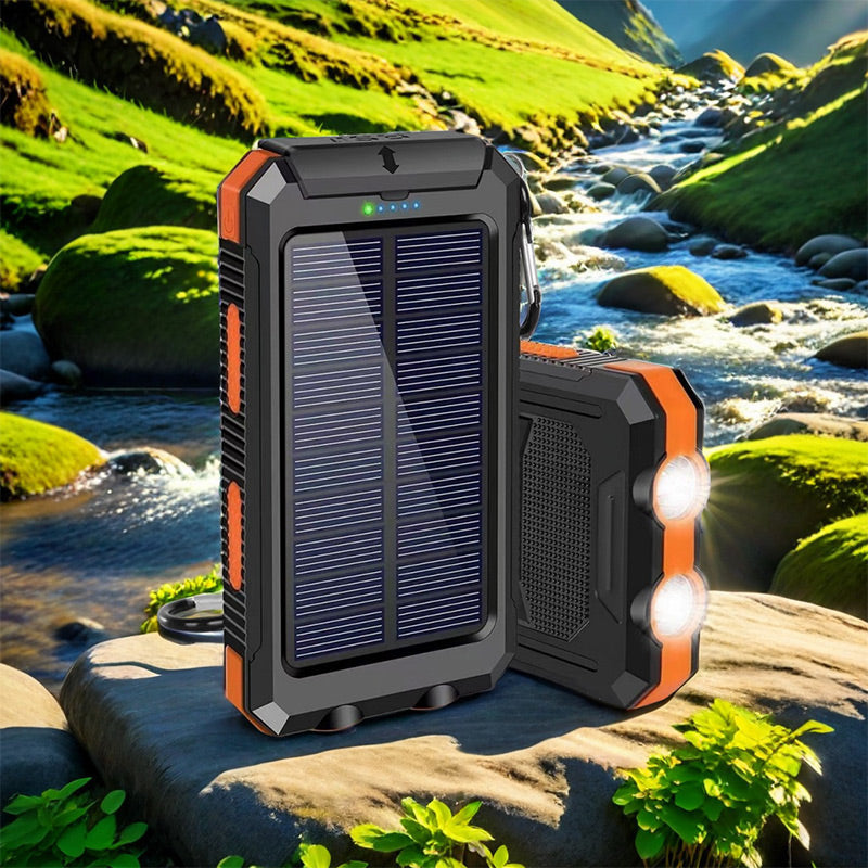 🔥 Carregador portátil solar de 10 000 mAh, carregador alimentado a energia solar com duas lanternas LED, carregador portátil para viagens e acampamentos
