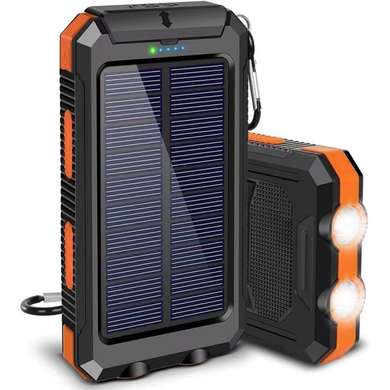 🔥 Carregador portátil solar de 10 000 mAh, carregador alimentado a energia solar com duas lanternas LED, carregador portátil para viagens e acampamentos