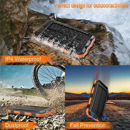 🔥 Carregador portátil solar de 10 000 mAh, carregador alimentado a energia solar com duas lanternas LED, carregador portátil para viagens e acampamentos
