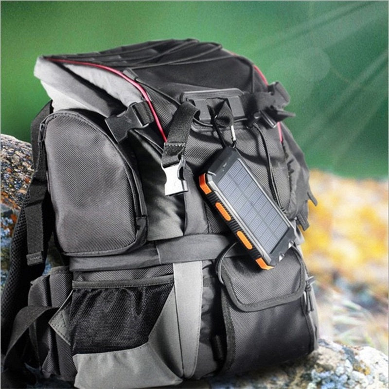 🔥 Carregador portátil solar de 10 000 mAh, carregador alimentado a energia solar com duas lanternas LED, carregador portátil para viagens e acampamentos