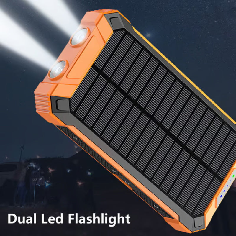 🔥 Carregador portátil solar de 10 000 mAh, carregador alimentado a energia solar com duas lanternas LED, carregador portátil para viagens e acampamentos