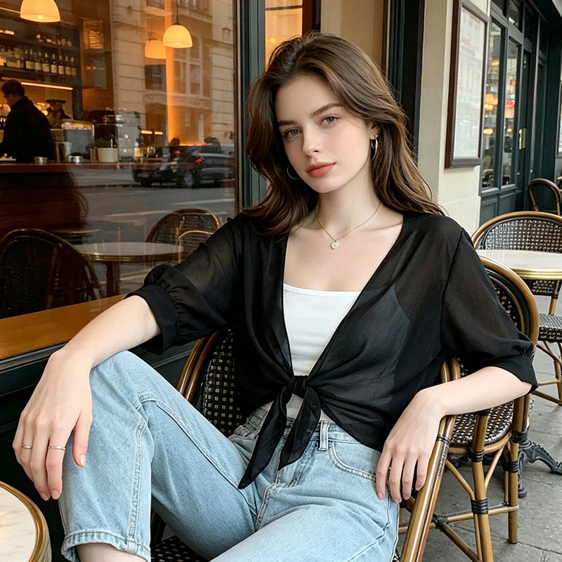 👚 60% OFF NOW! ⏳ Women's Chiffon Tie-Front Top – Summer layering essential – Lightweight, breathable & perfect for beach or brunch 🌸