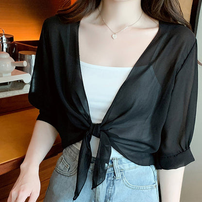 👚 60% OFF NOW! ⏳ Women's Chiffon Tie-Front Top – Summer layering essential – Lightweight, breathable & perfect for beach or brunch 🌸
