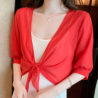 👚 60% OFF NOW! ⏳ Women's Chiffon Tie-Front Top – Summer layering essential – Lightweight, breathable & perfect for beach or brunch 🌸