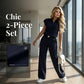 ✨👗 Conjunto feminino elegante de duas peças com calça pantalona sofisticada e confortável