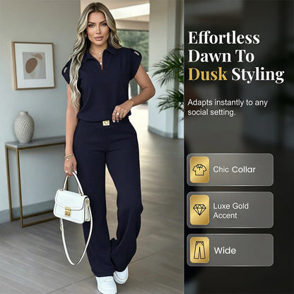 ✨👗 Conjunto feminino elegante de duas peças com calça pantalona sofisticada e confortável