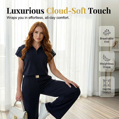 ✨👗 Conjunto feminino elegante de duas peças com calça pantalona sofisticada e confortável