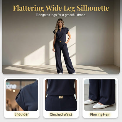 ✨👗 Conjunto feminino elegante de duas peças com calça pantalona sofisticada e confortável