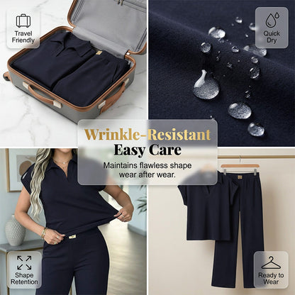 ✨👗 Conjunto feminino elegante de duas peças com calça pantalona sofisticada e confortável